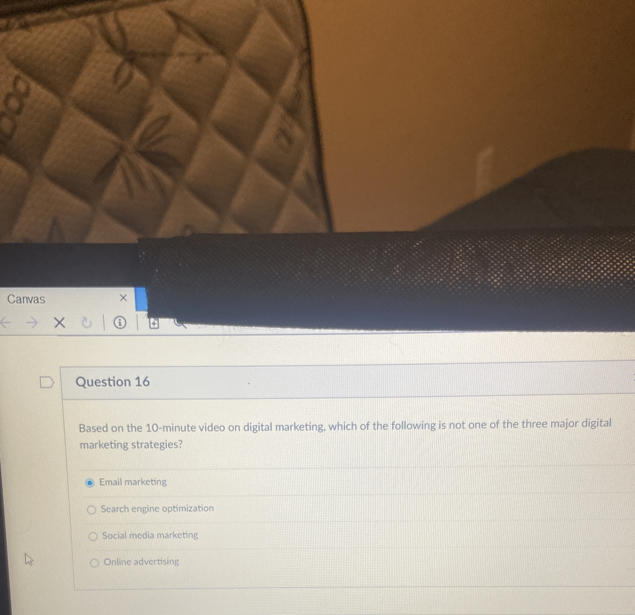  Canvas Question 16 Based on the 10-minute video on digital marketing,