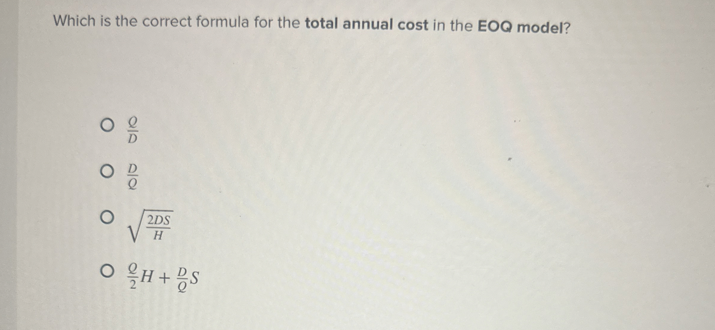 Which is the correct formula for the total annual cost in
