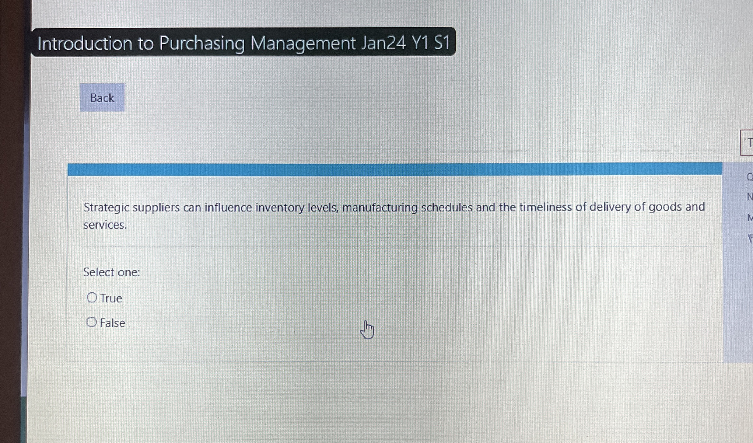  Introduction to Purchasing Management Jan24 Y1 S1 Strategic suppliers can influence