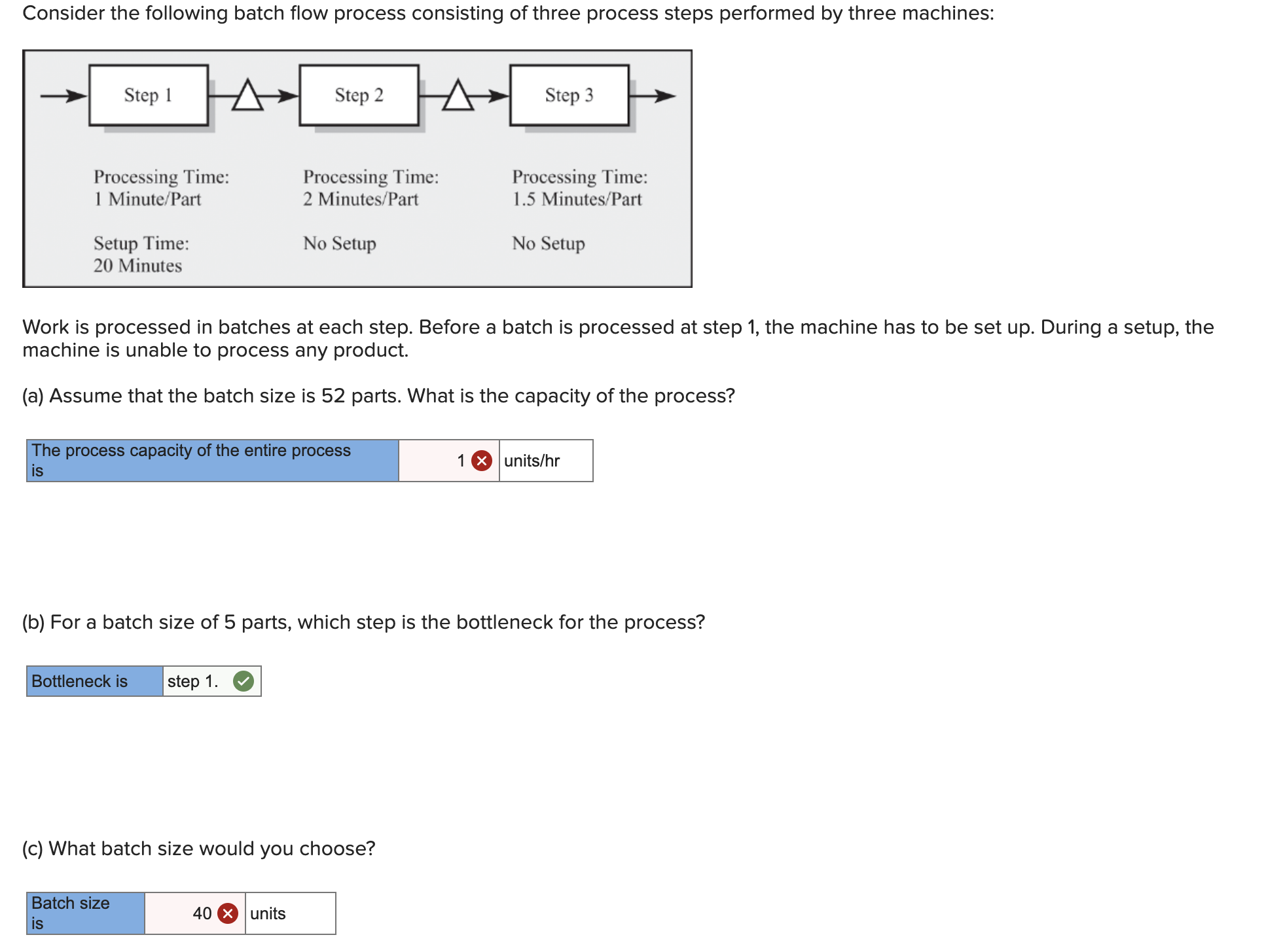  Consider the following batch flow process consisting of three process steps