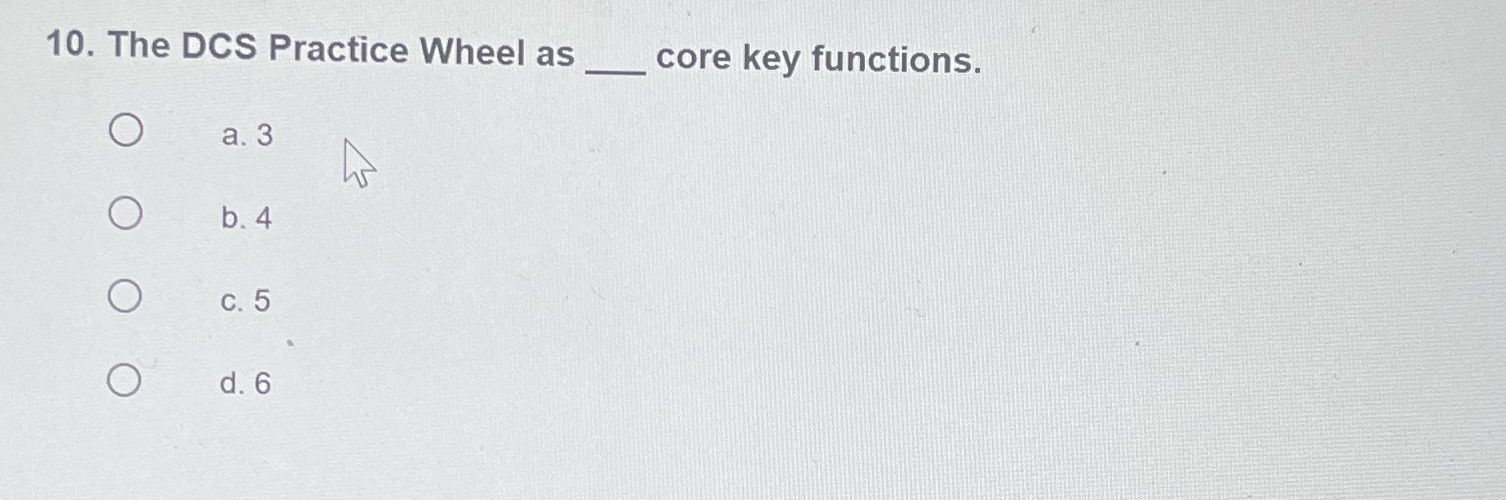  The DCS Practice Wheel as q, core key functions. a.3 b.4