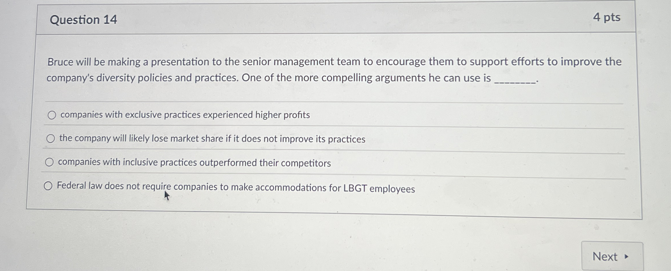  Question 14 Bruce will be making a presentation to the senior