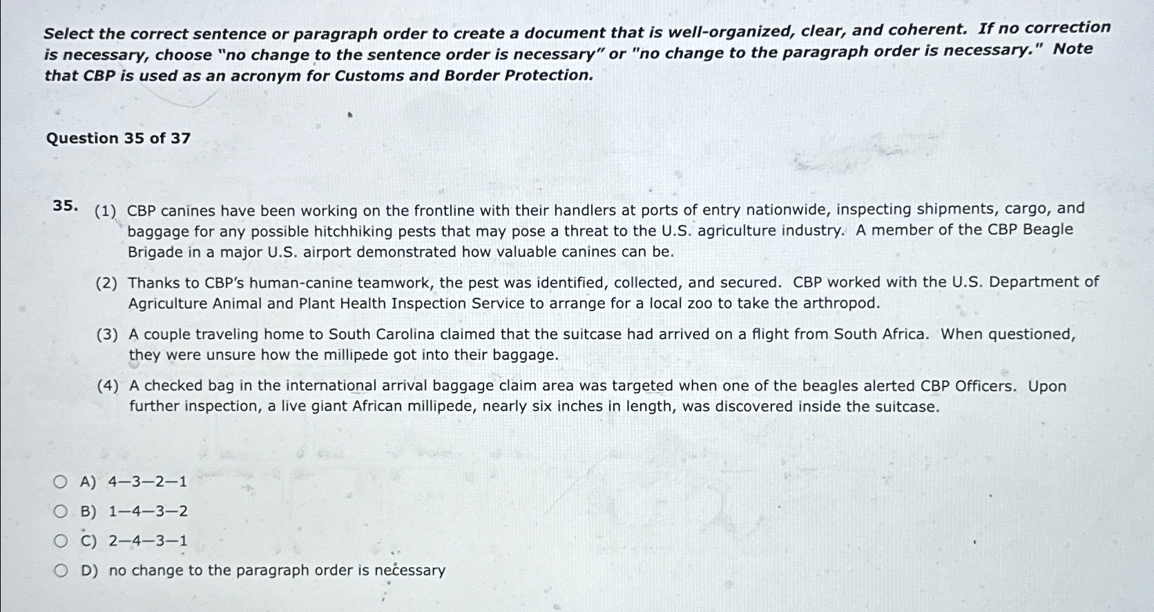  Select the correct sentence or paragraph order to create a document