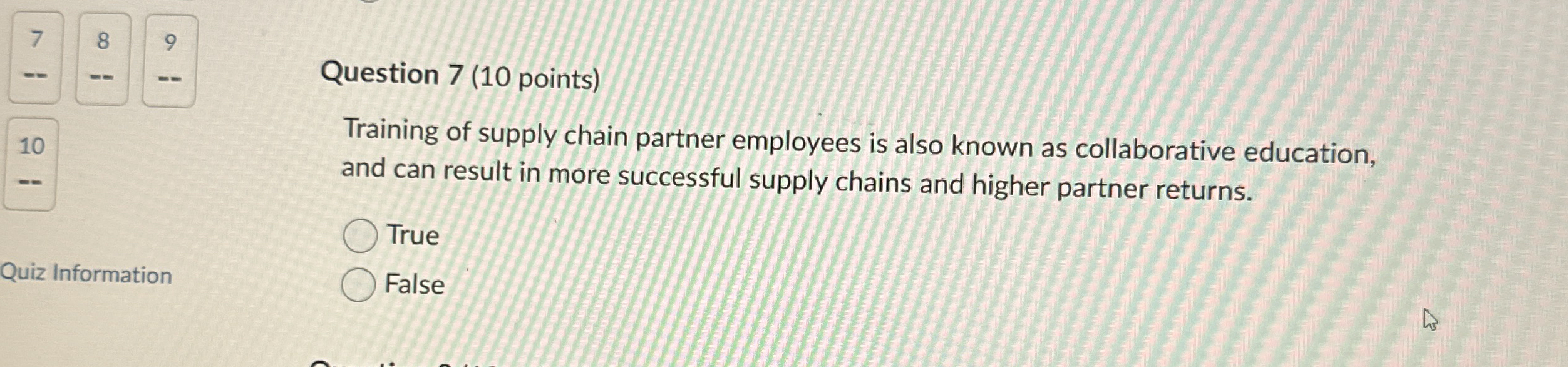  Question 7(10 points)10 Training of supply chain partner employees is also