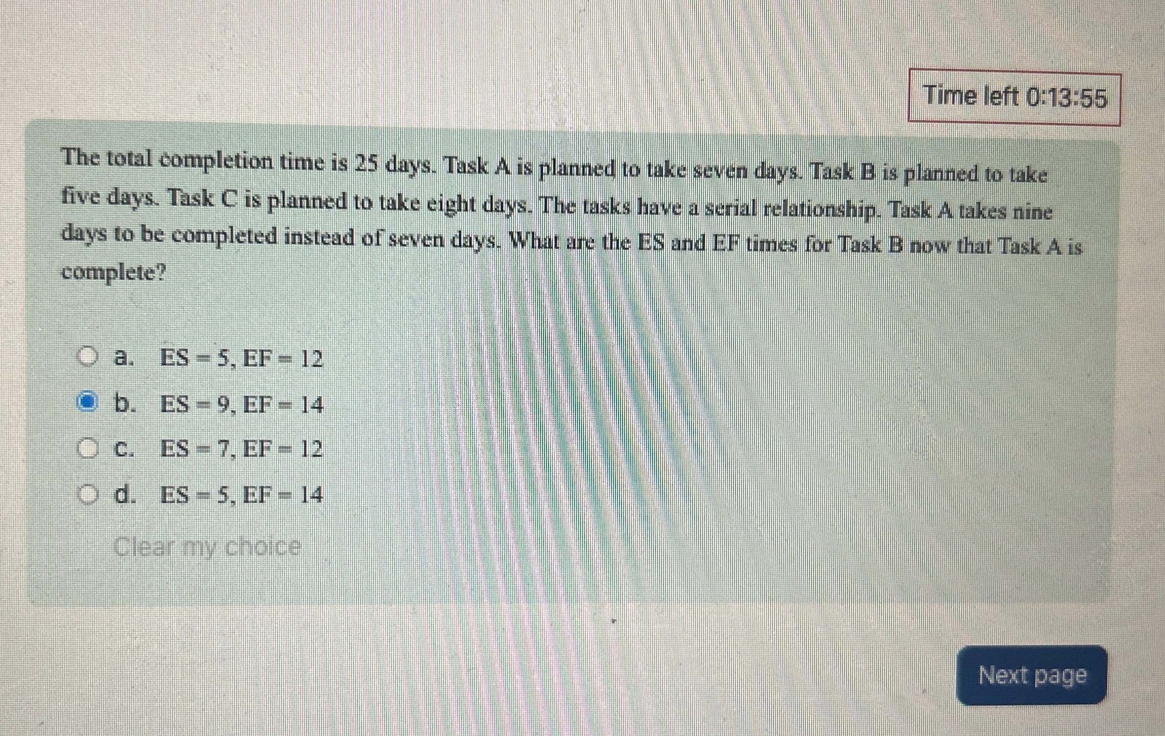  Time left 0:13:55 The total completion time is 25 days. Task