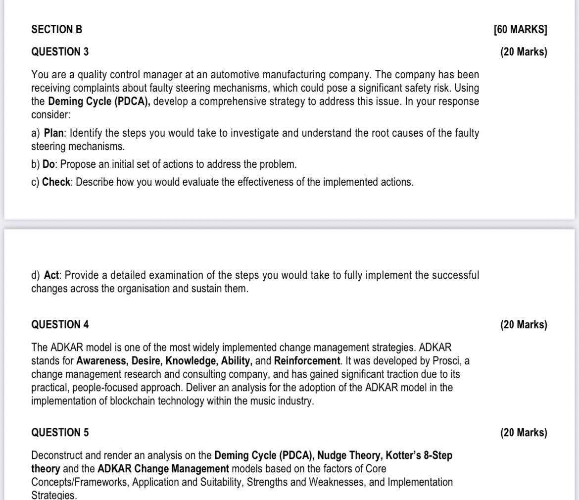  SECTION B [60 MARKS] QUESTION 3 (20 Marks) You are a