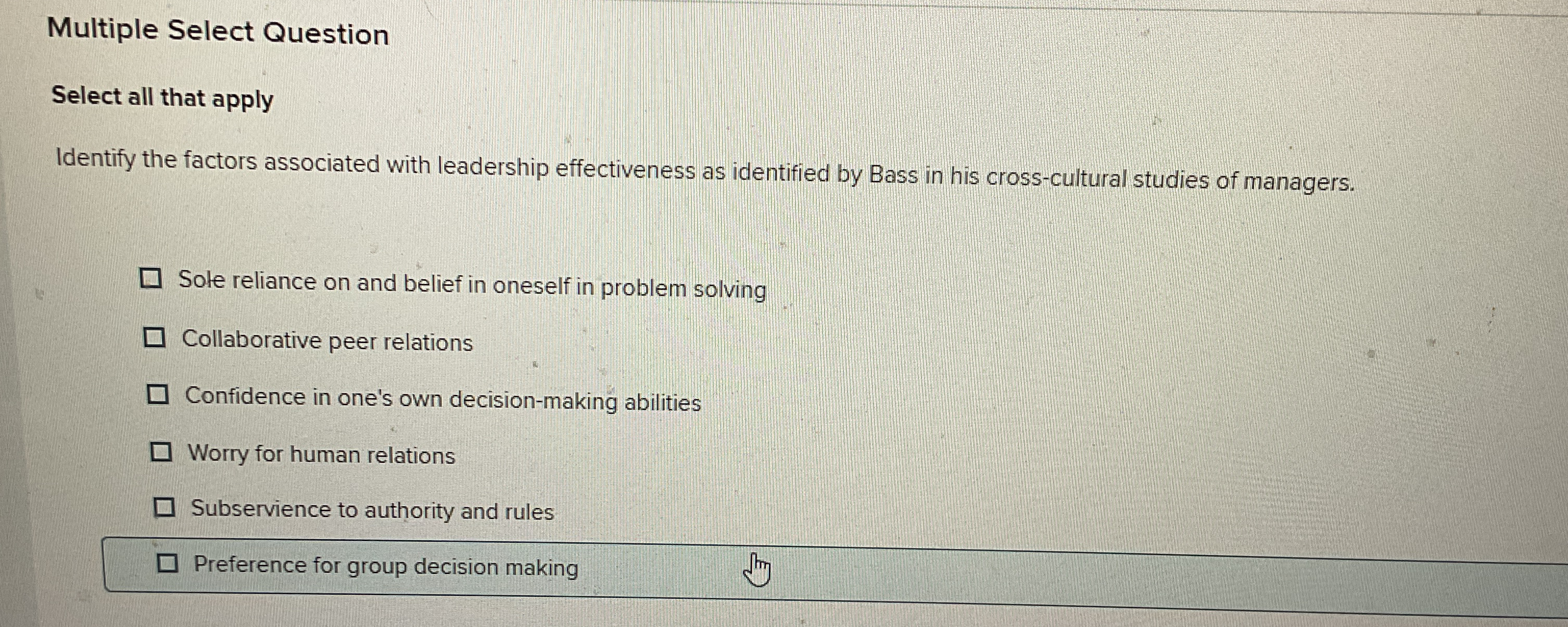  Multiple Select Question Select all that apply Identify the factors associated