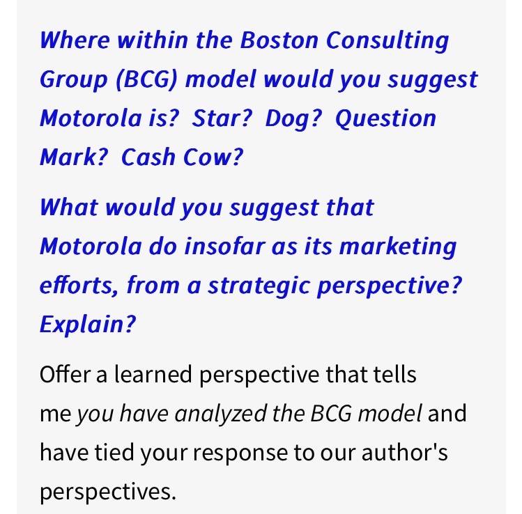  Where within the Boston Consulting Group (BCG) model would you suggest