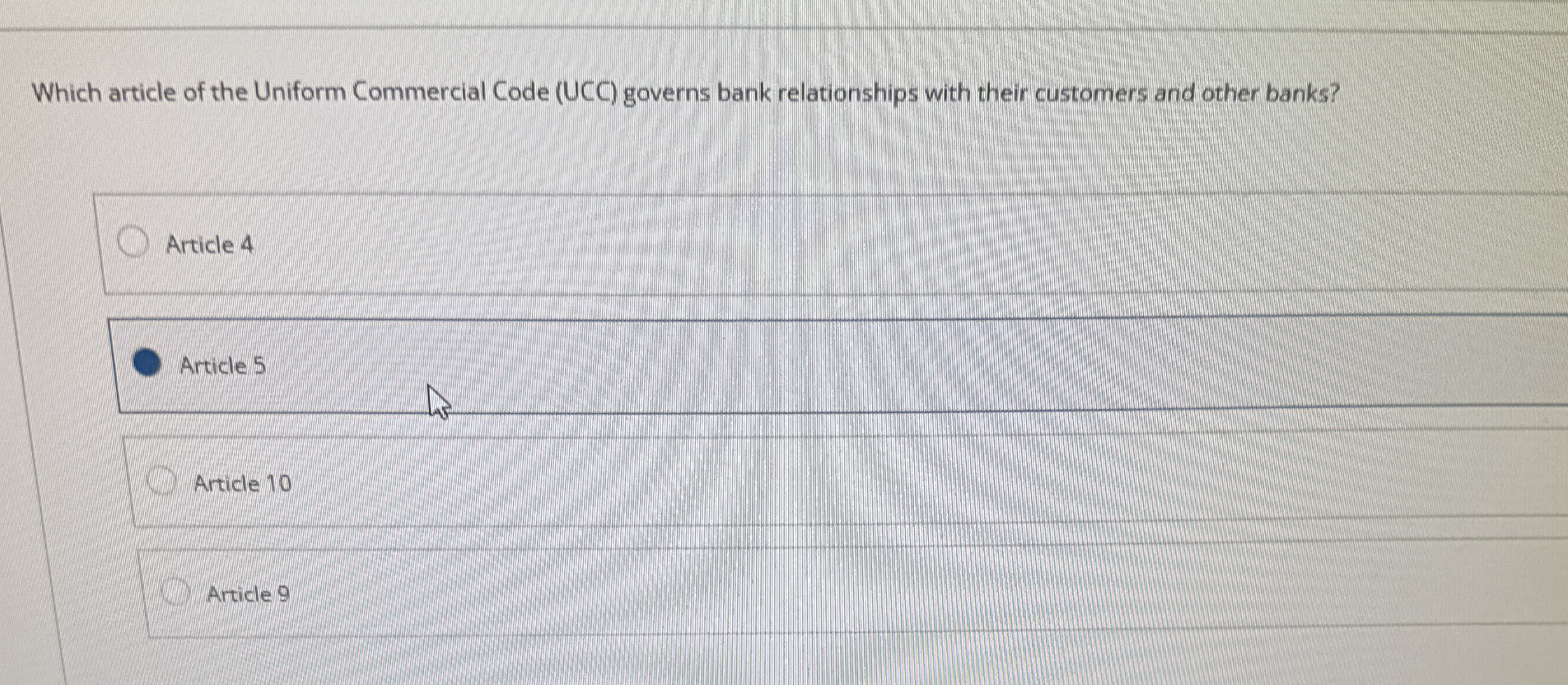  Which article of the Uniform Commercial Code (UCC) governs bank relationships