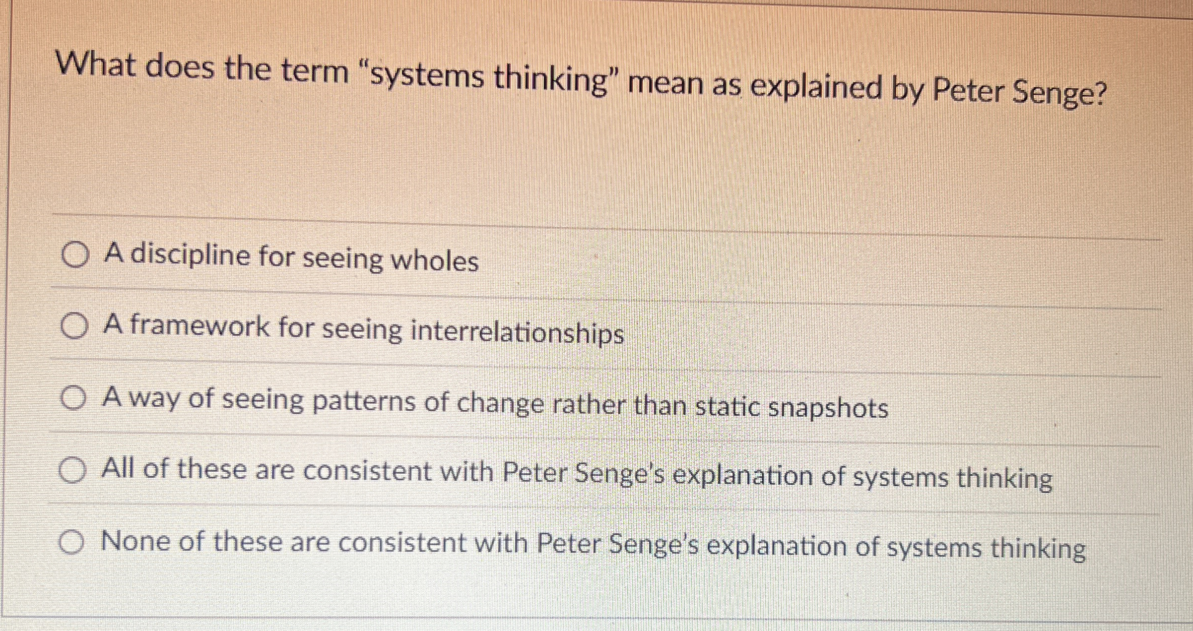  What does the term "systems thinking" mean as explained by Peter