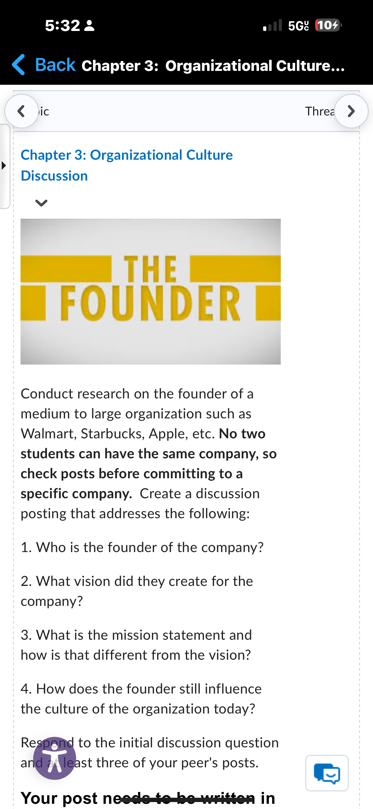  5:32 & 5G 104 Back Chapter 3: Organizational Culture... ic Threa