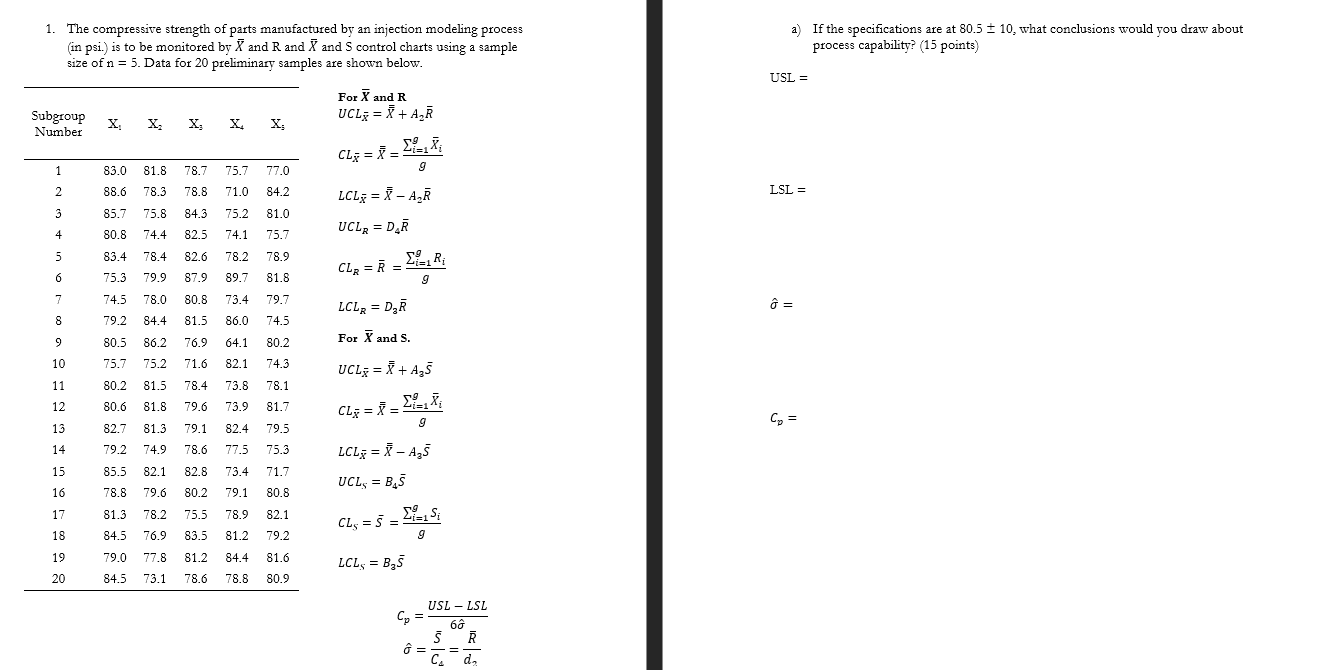 a) If the specifications are at 80.5+-10, what conclusions would you