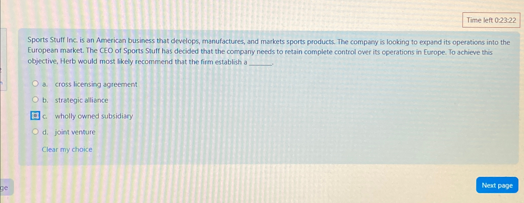  Time left 0:23:22 Sports Stuff Inc. is an American business that