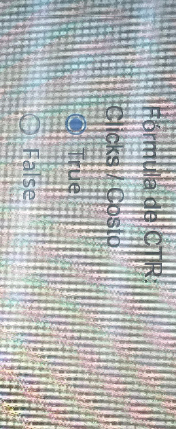  Frmula de CTR: Clicks / Costo True False 