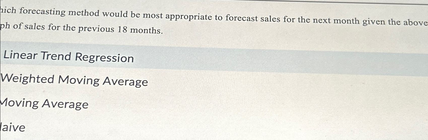  hich forecasting method would be most appropriate to forecast sales for