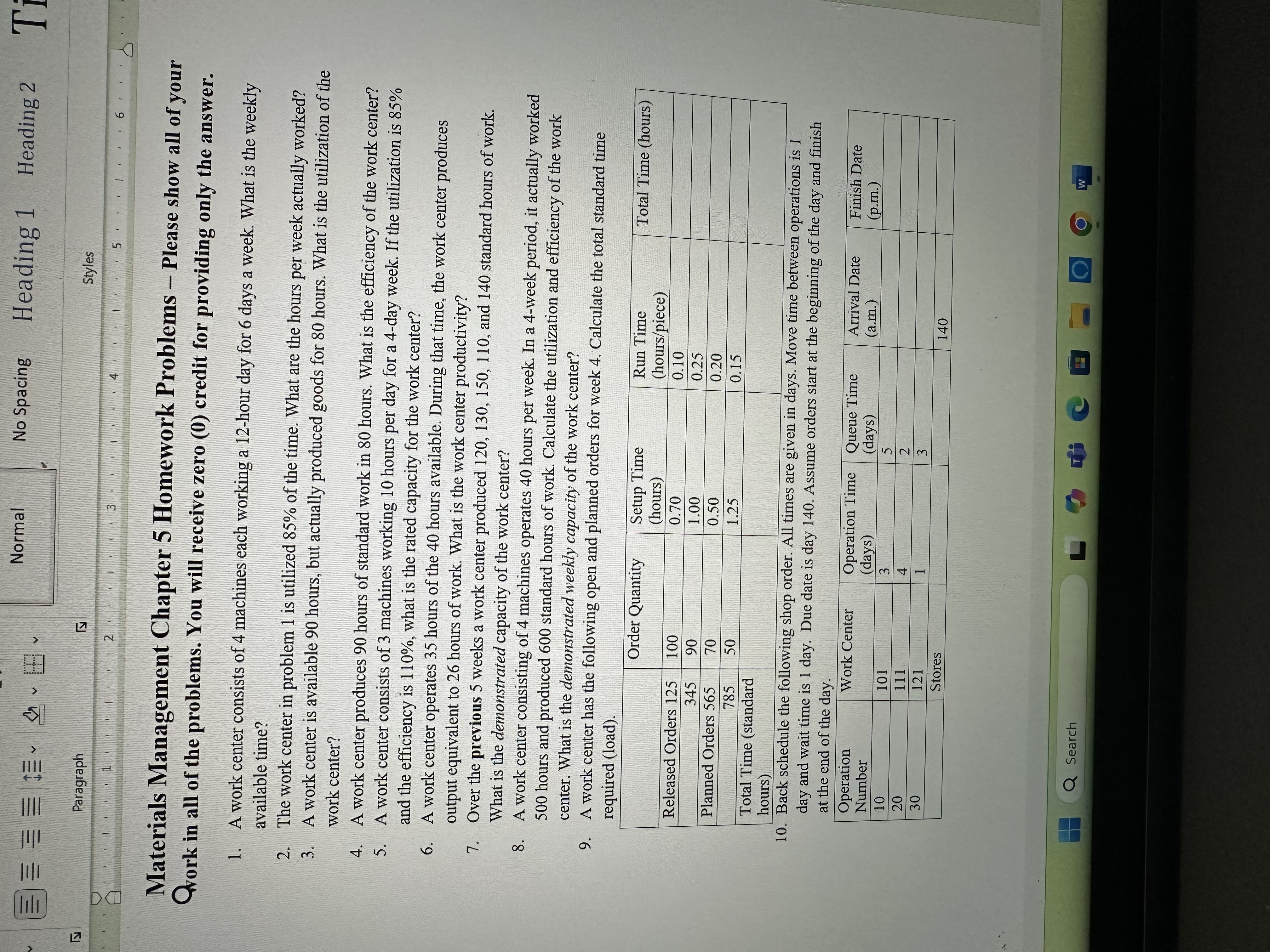  Materials Management Chapter 5 Homework Problems - Please show all of