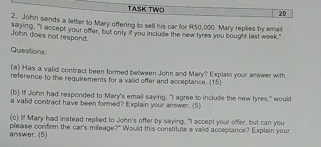  TASK TWO 20 2. John sends a letter to Mary offering