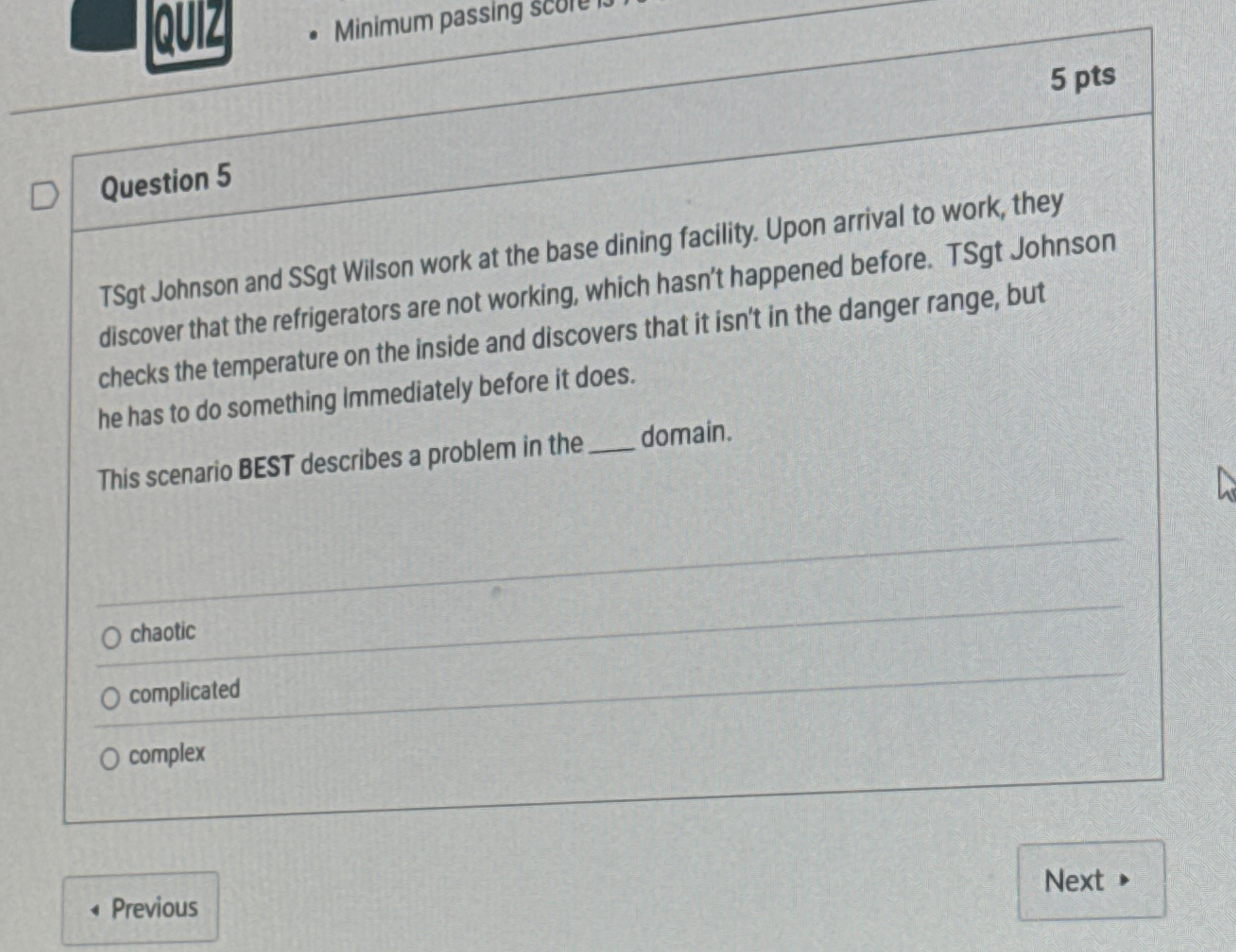  Minimum passing score 5 pts Question 5 TSgt Johnson and SSgt