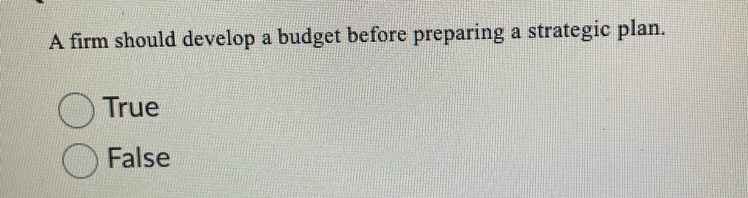  A firm should develop a budget before preparing a strategic plan.