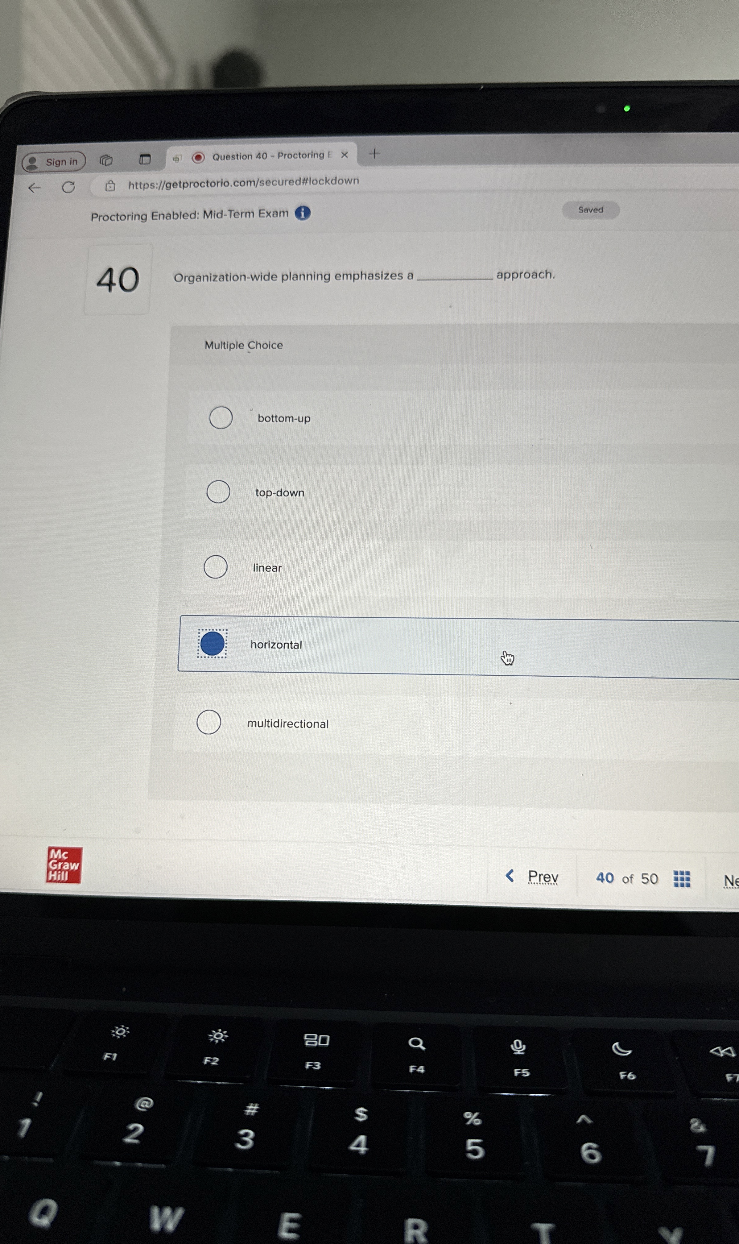  40 Organization-wide planning emphasizes a approach. Multiple Choice bottom-up top-down linear