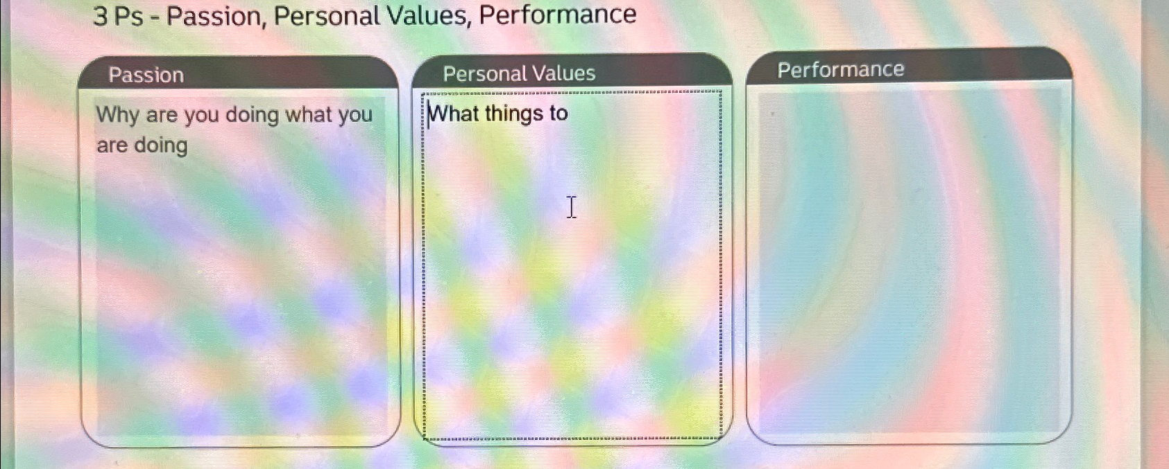  3 Ps - Passion, Personal Values, Performance 