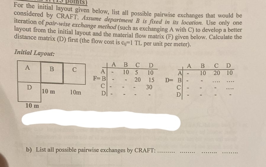  For the initial layout given below, list all possible pairwise exchanges
