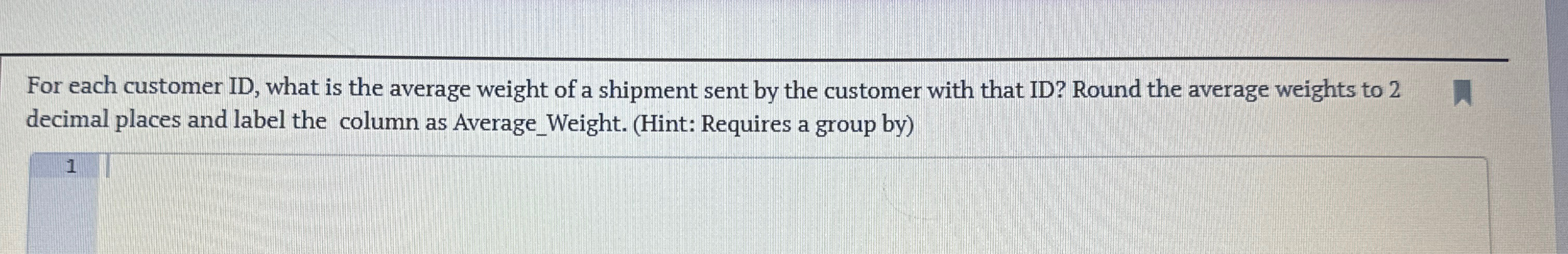  For each customer ID, what is the average weight of a
