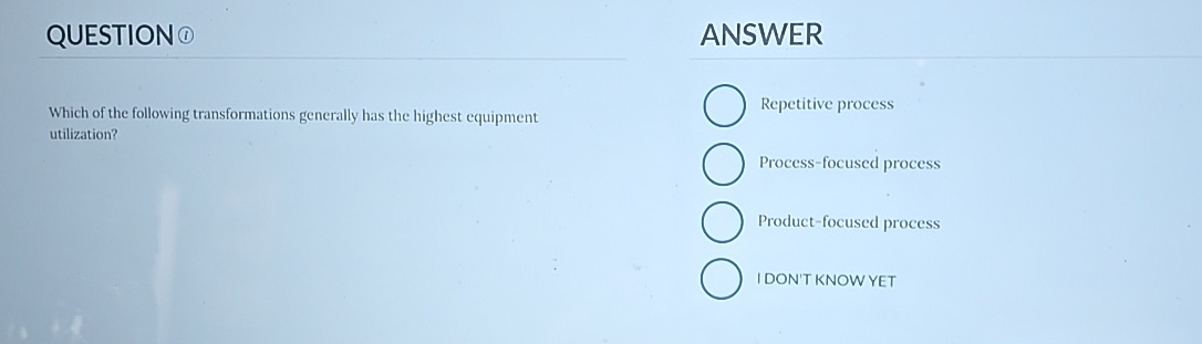  QUESTION (1) ANSWER Which of the following transformations generally has the
