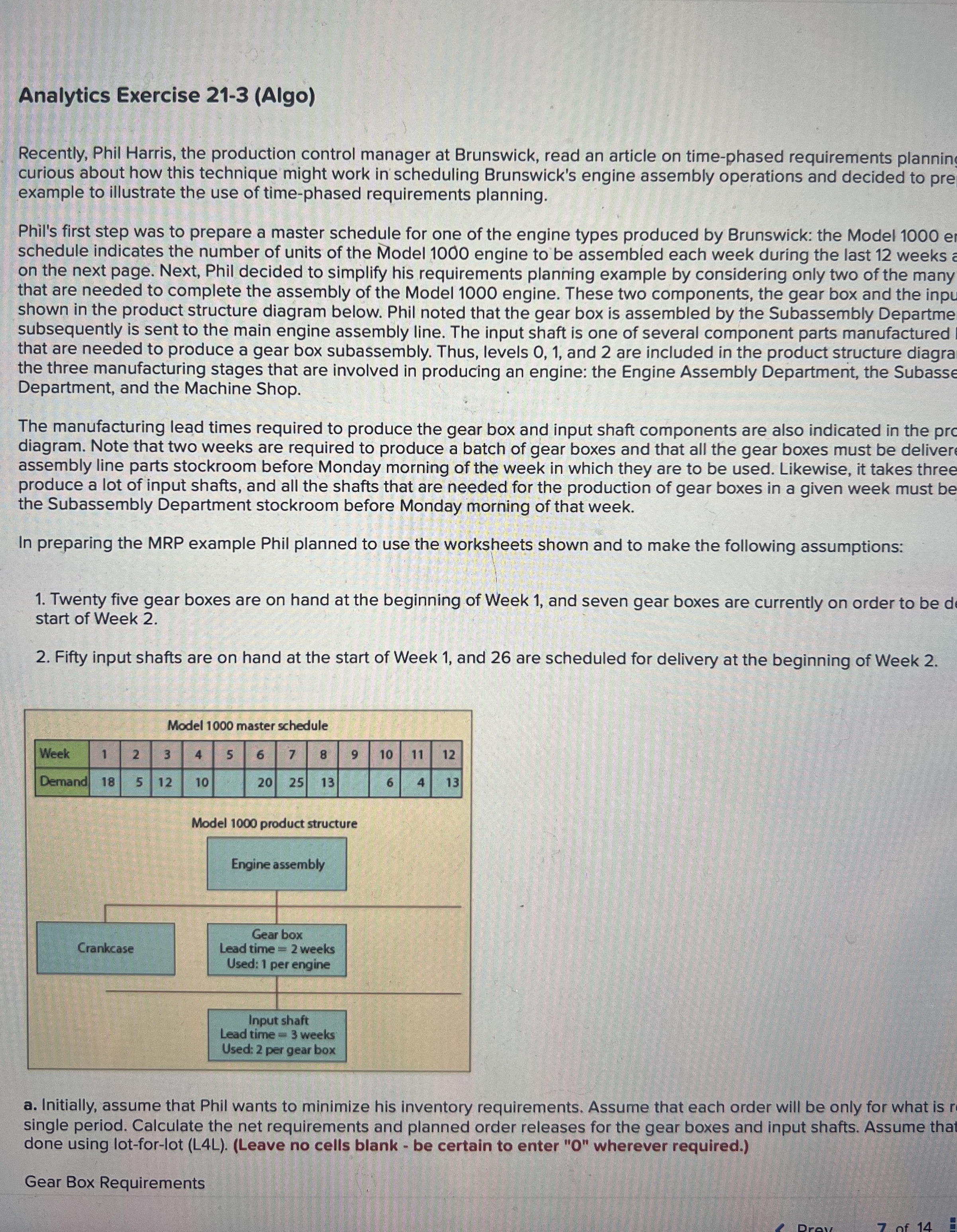  Analytics Exercise 21-3(Algo) Recently, Phil Harris, the production control manager at