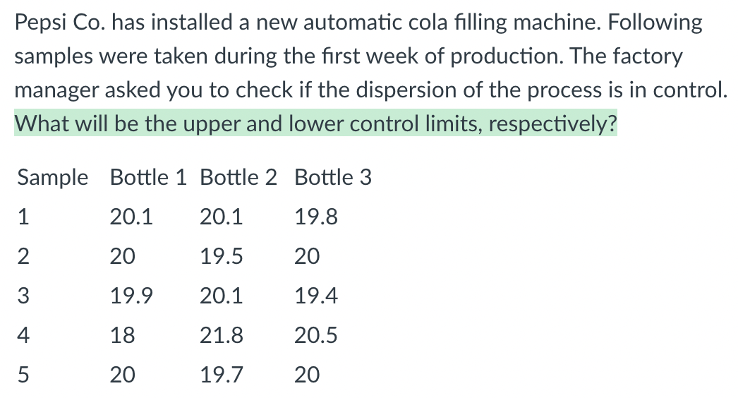  Pepsi Co. has installed a new automatic cola filling machine. Following