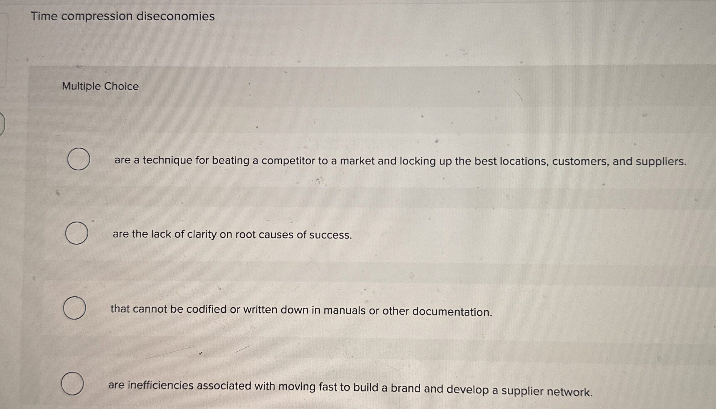  Time compression diseconomies Multiple Choice are a technique for beating a
