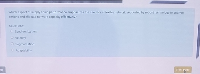  Which aspect of supply chain performance emphasizes the need for a