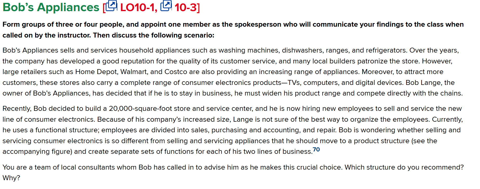  Bobs Appliances [ LO10-1,10-3] Form groups of three or four people,
