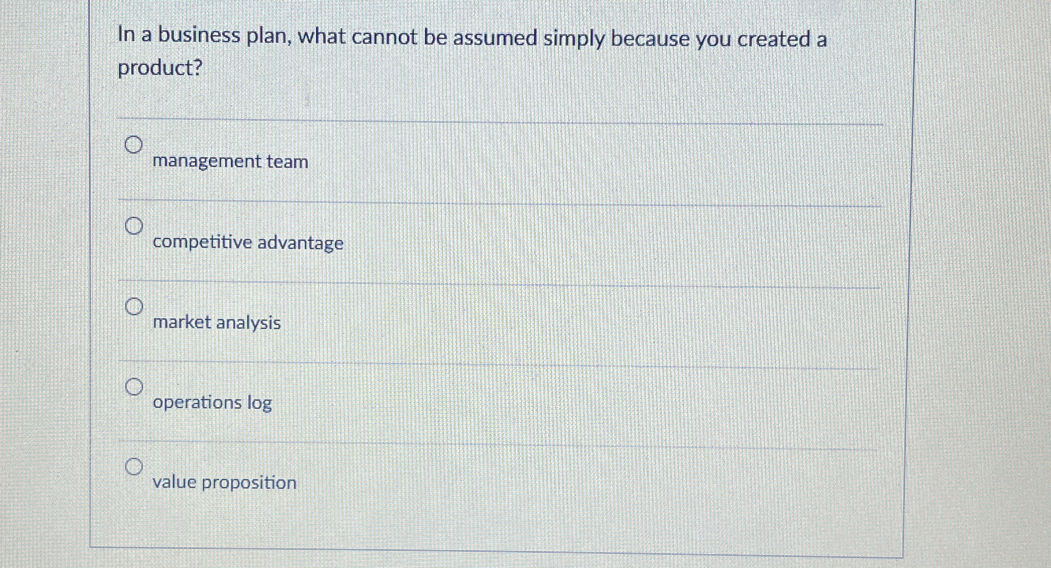  In a business plan, what cannot be assumed simply because you