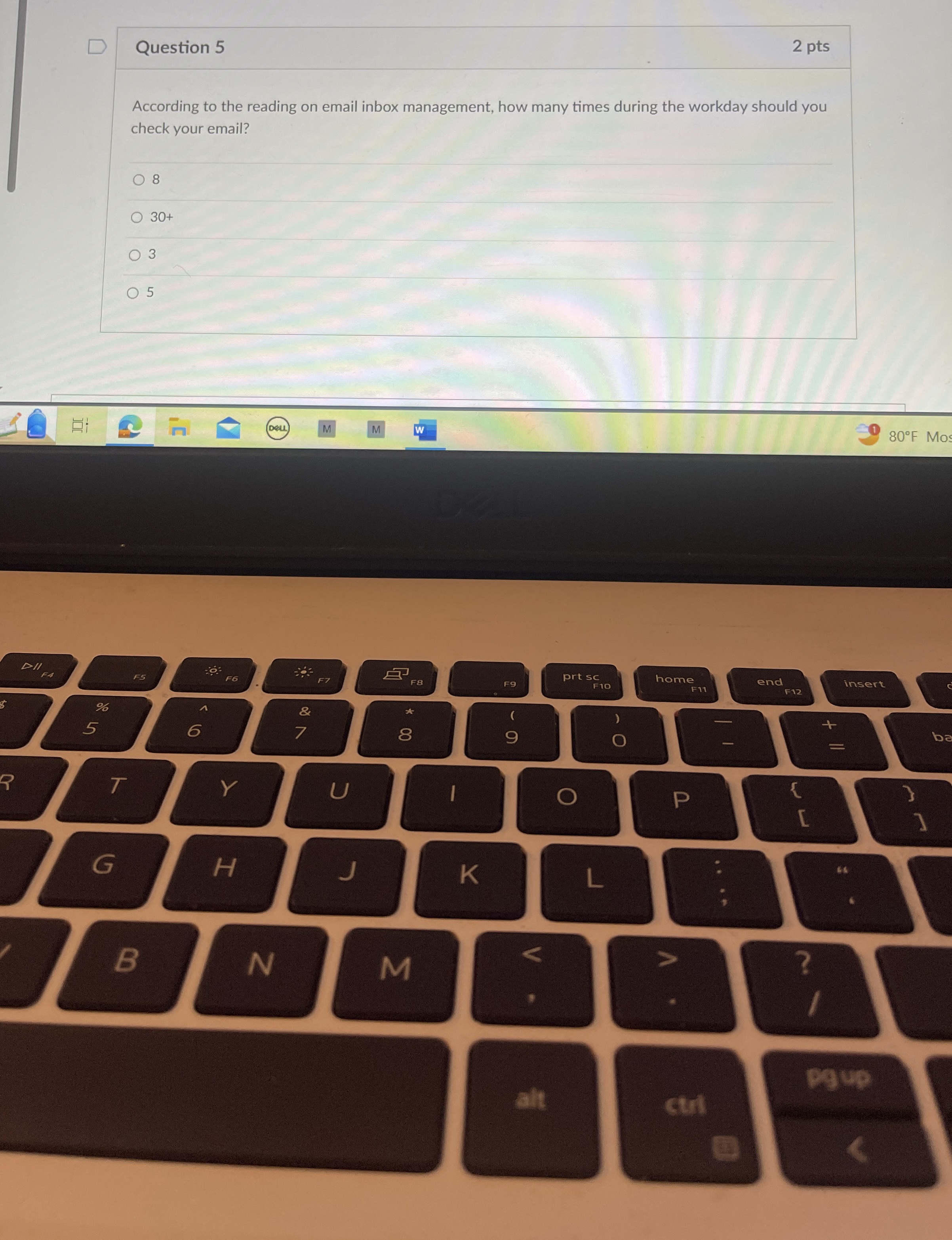  Question 5 2 pts According to the reading on email inbox