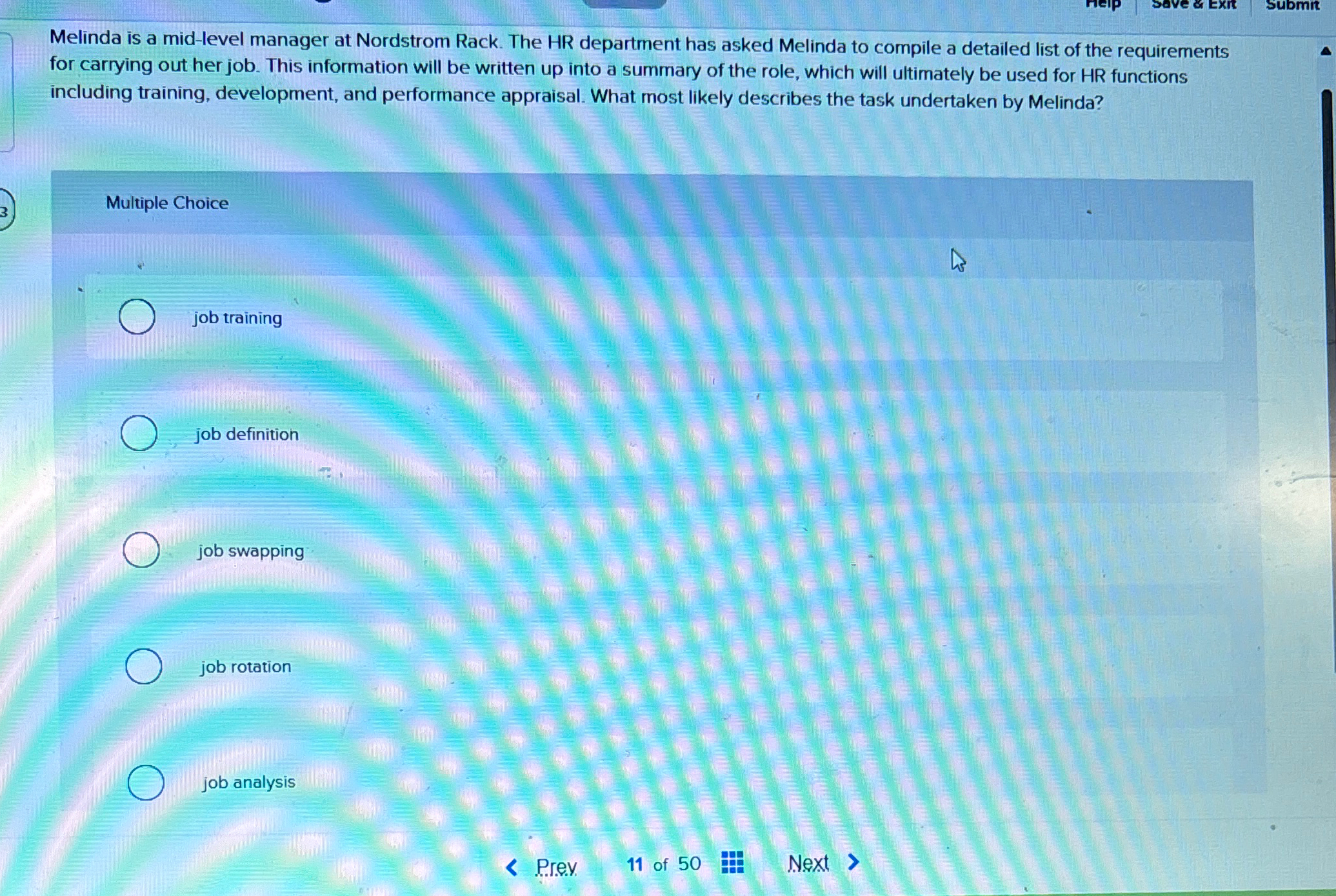  Save & Exit Submit Melinda is a mid-level manager at Nordstrom
