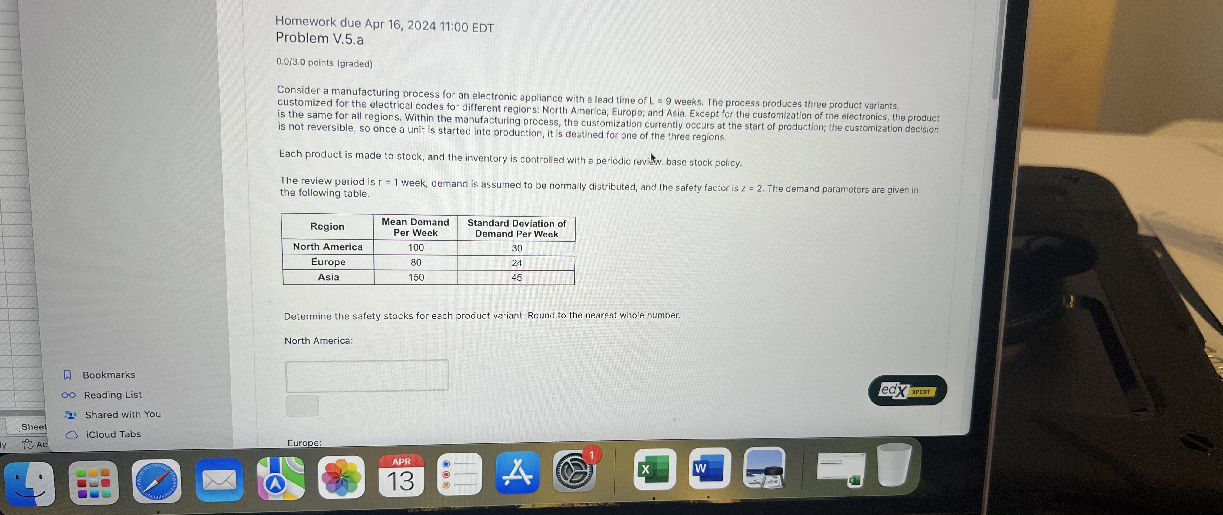  Homework due Apr 16,202411:00 EDT Problem V.5.a 0.03.0 points (graded) Consider