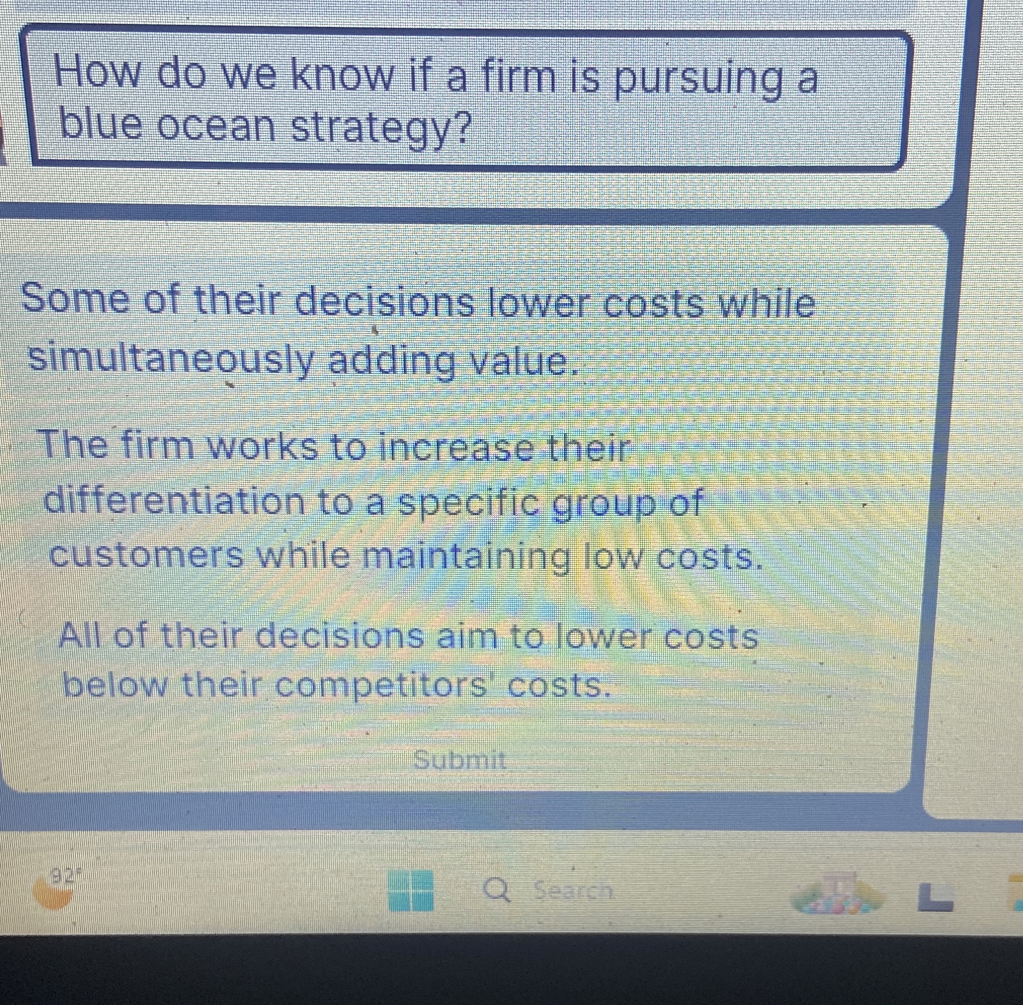  How do we know if a firm is pursuing a blue