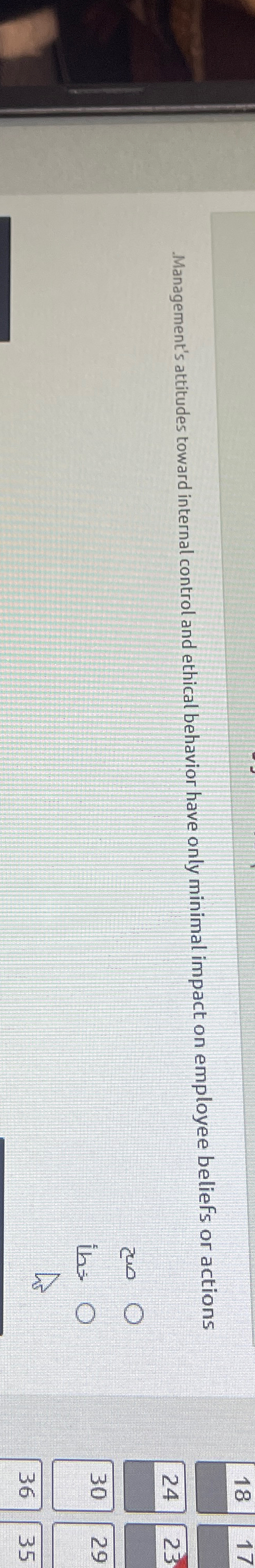  Management's attitudes toward internal control and ethical behavior have only minimal