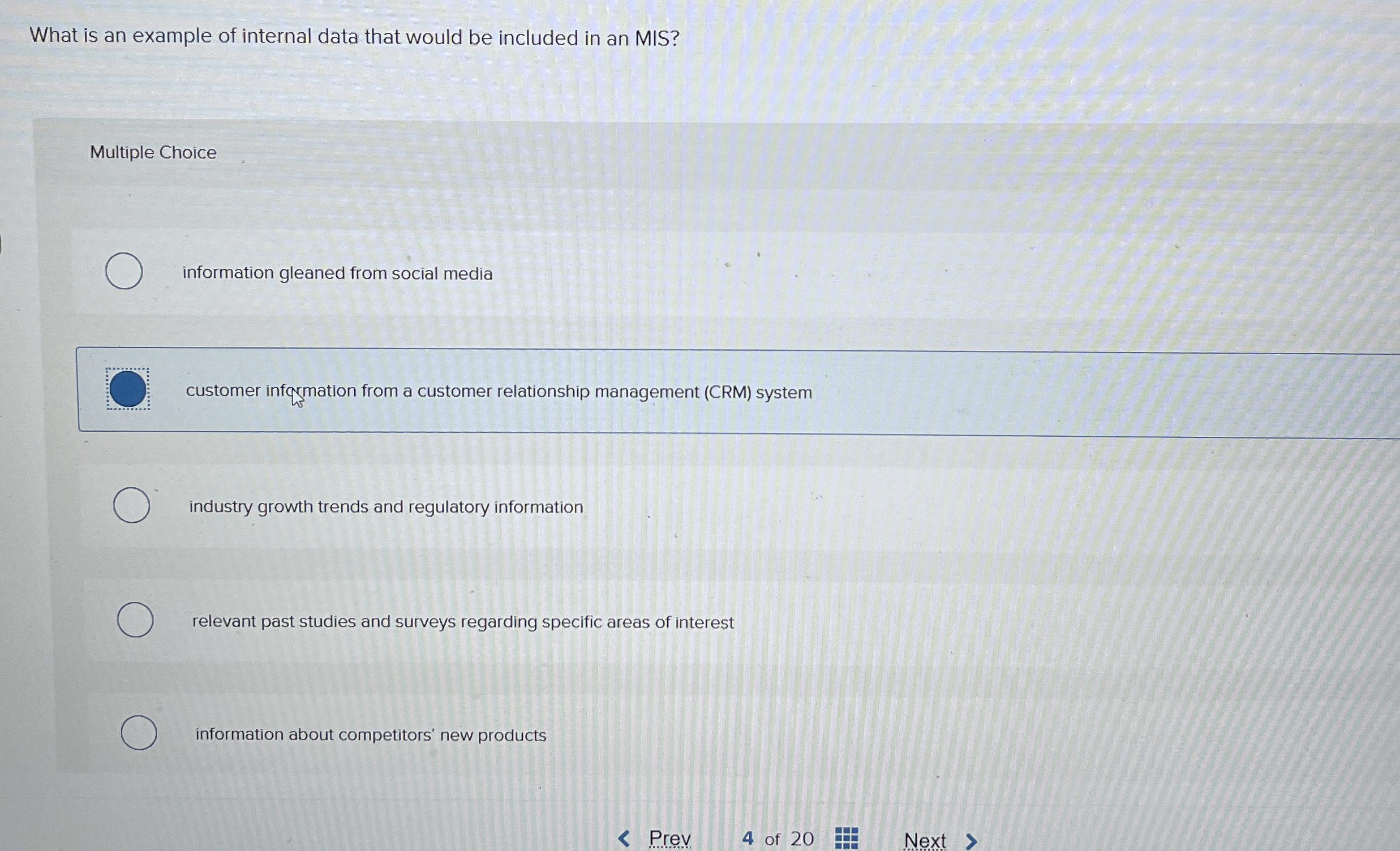  What is an example of internal data that would be included