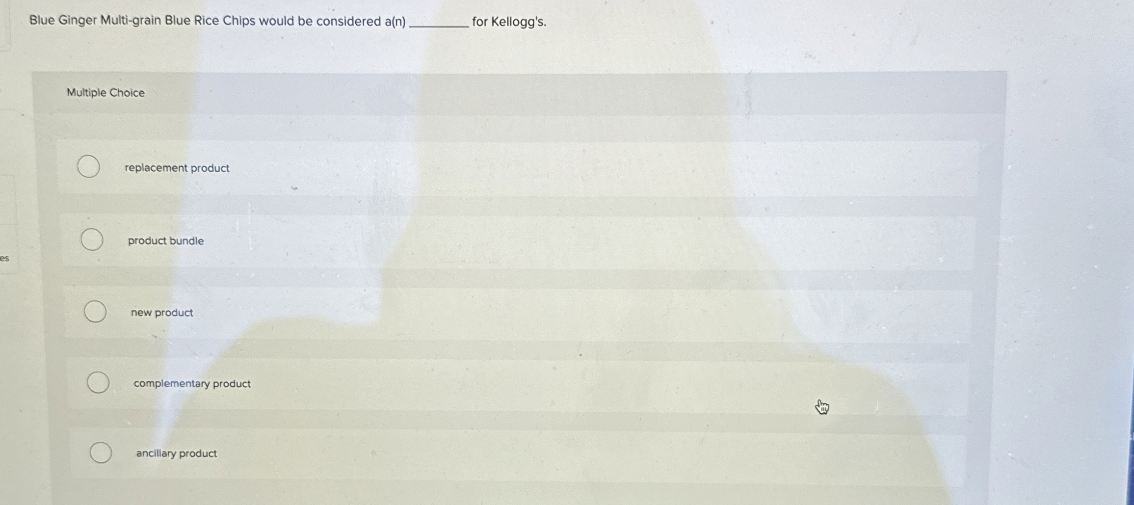  Blue Ginger Multi-grain Blue Rice Chips would be considered a(n) for