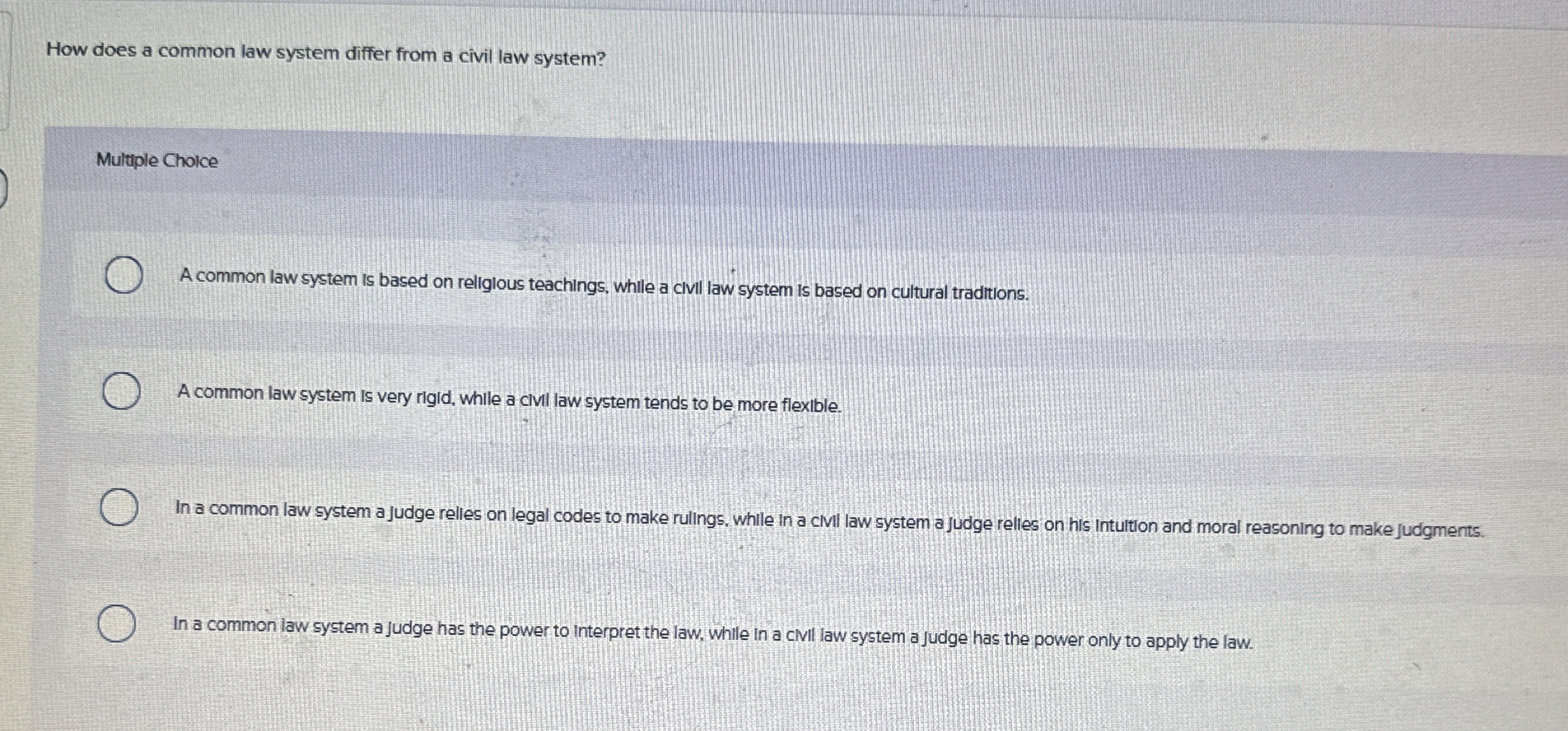  How does a common law system differ from a civil law