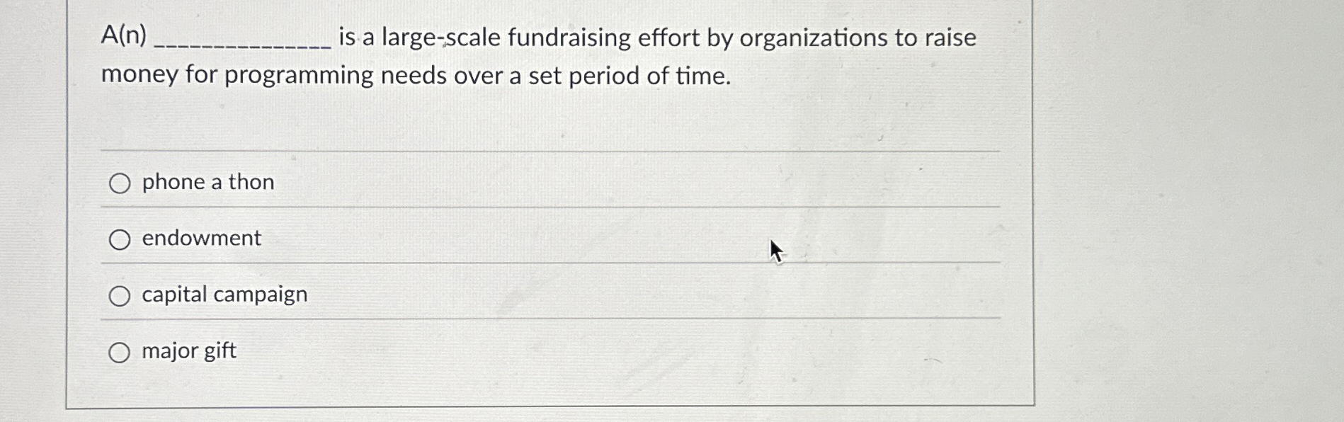  A(n). is a large-scale fundraising effort by organizations to raise money