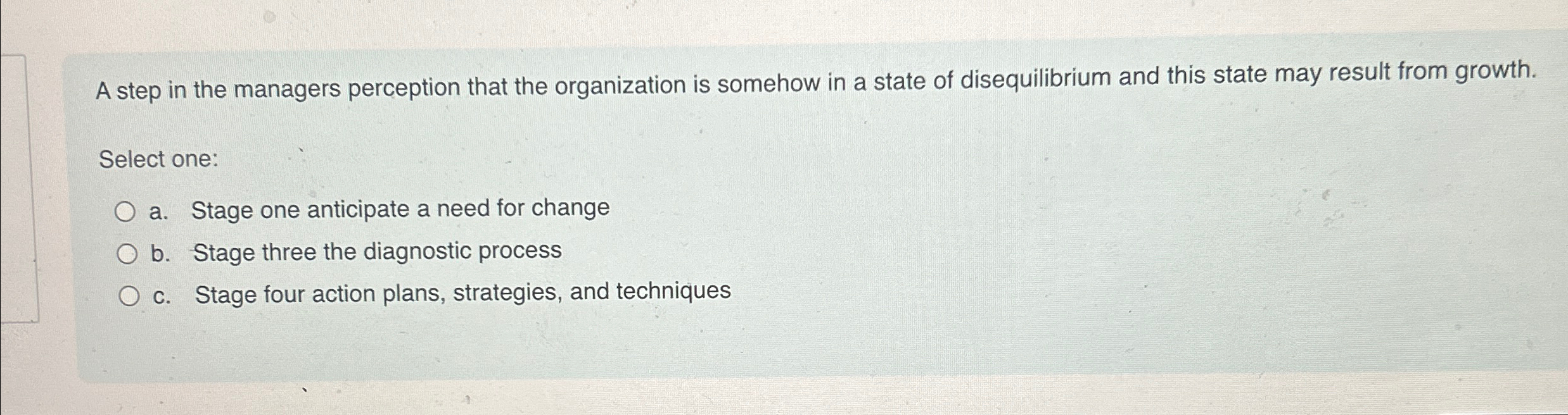  A step in the managers perception that the organization is somehow