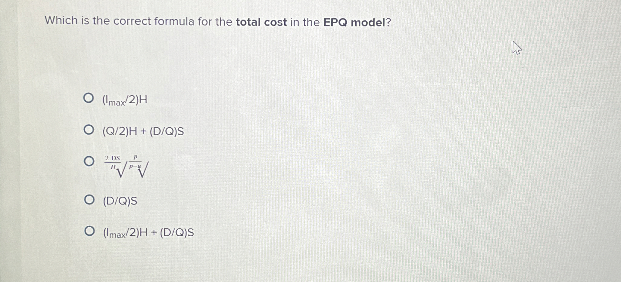  Which is the correct formula for the total cost in the