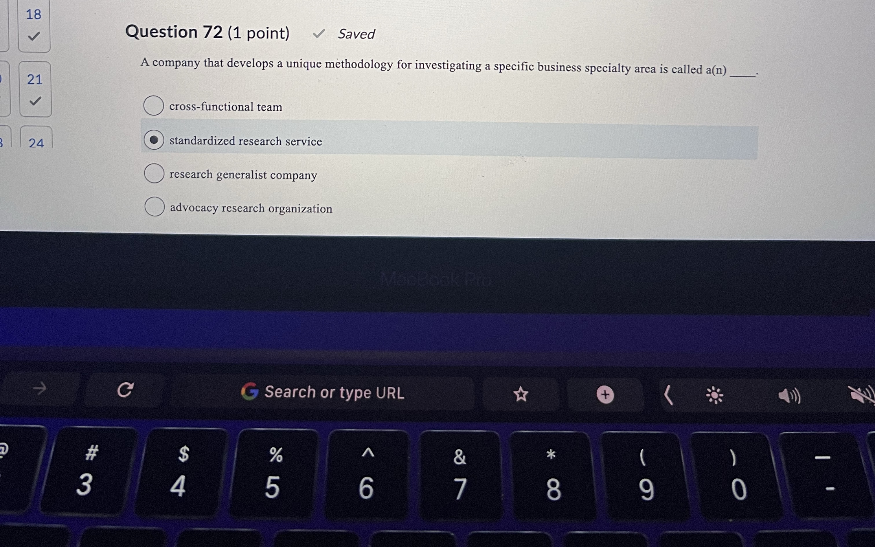  Question 72(1 point) A company that develops a unique methodology for