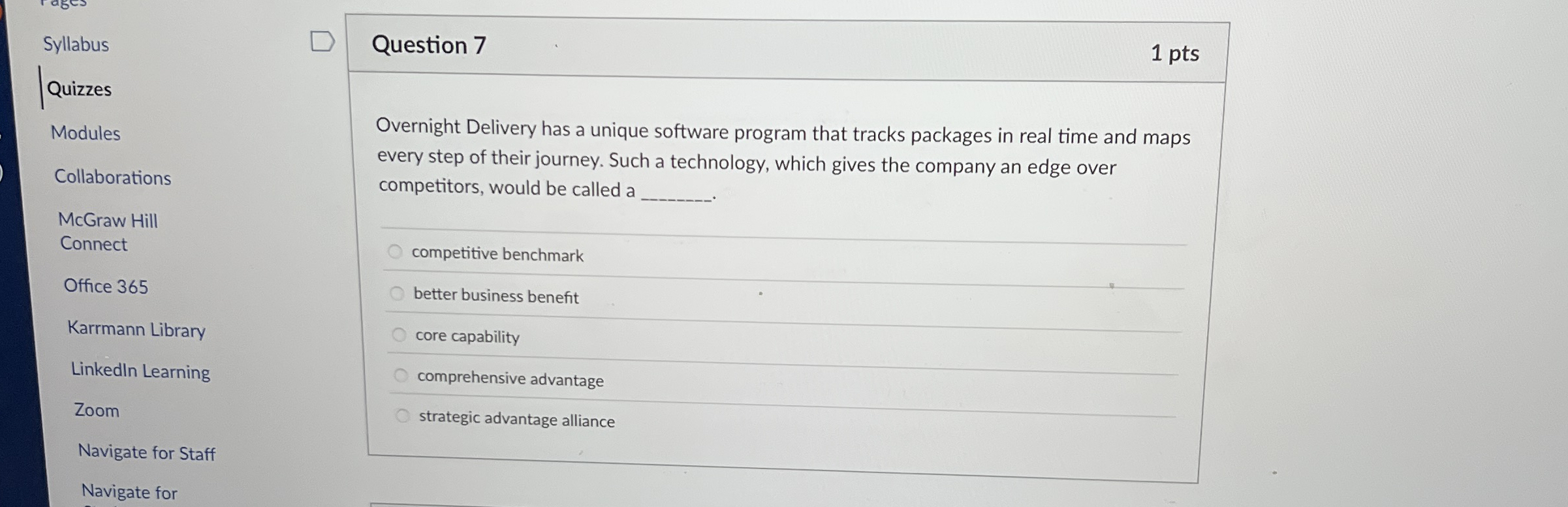  Question 7 1 pts Overnight Delivery has a unique software program
