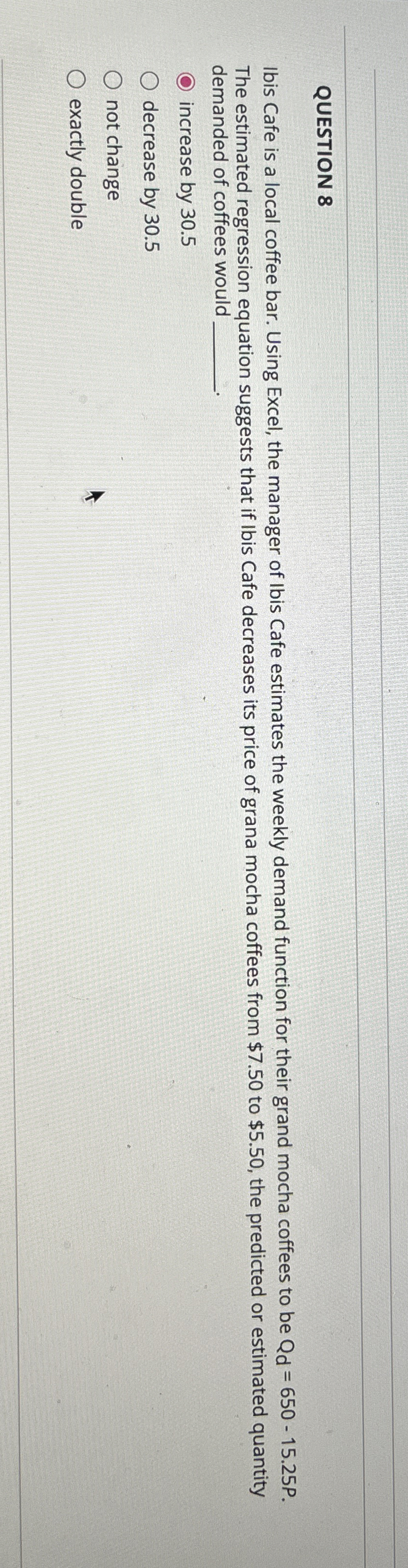  QUESTION 8 Ibis Cafe is a local coffee bar. Using Excel,