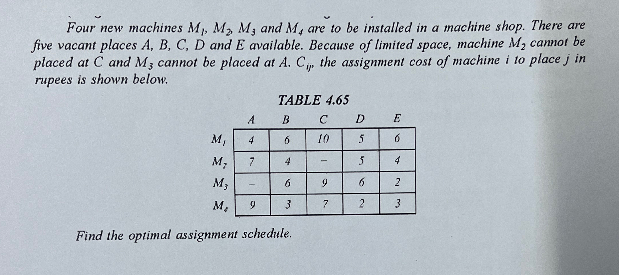  Four new machines M1,M2,M3 and M4 are to be installed in