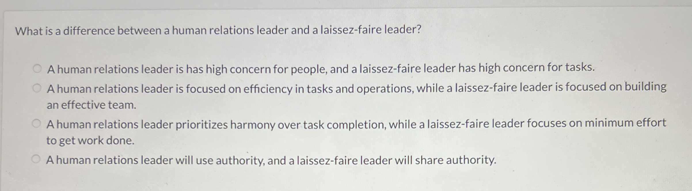  What is a difference between a human relations leader and a